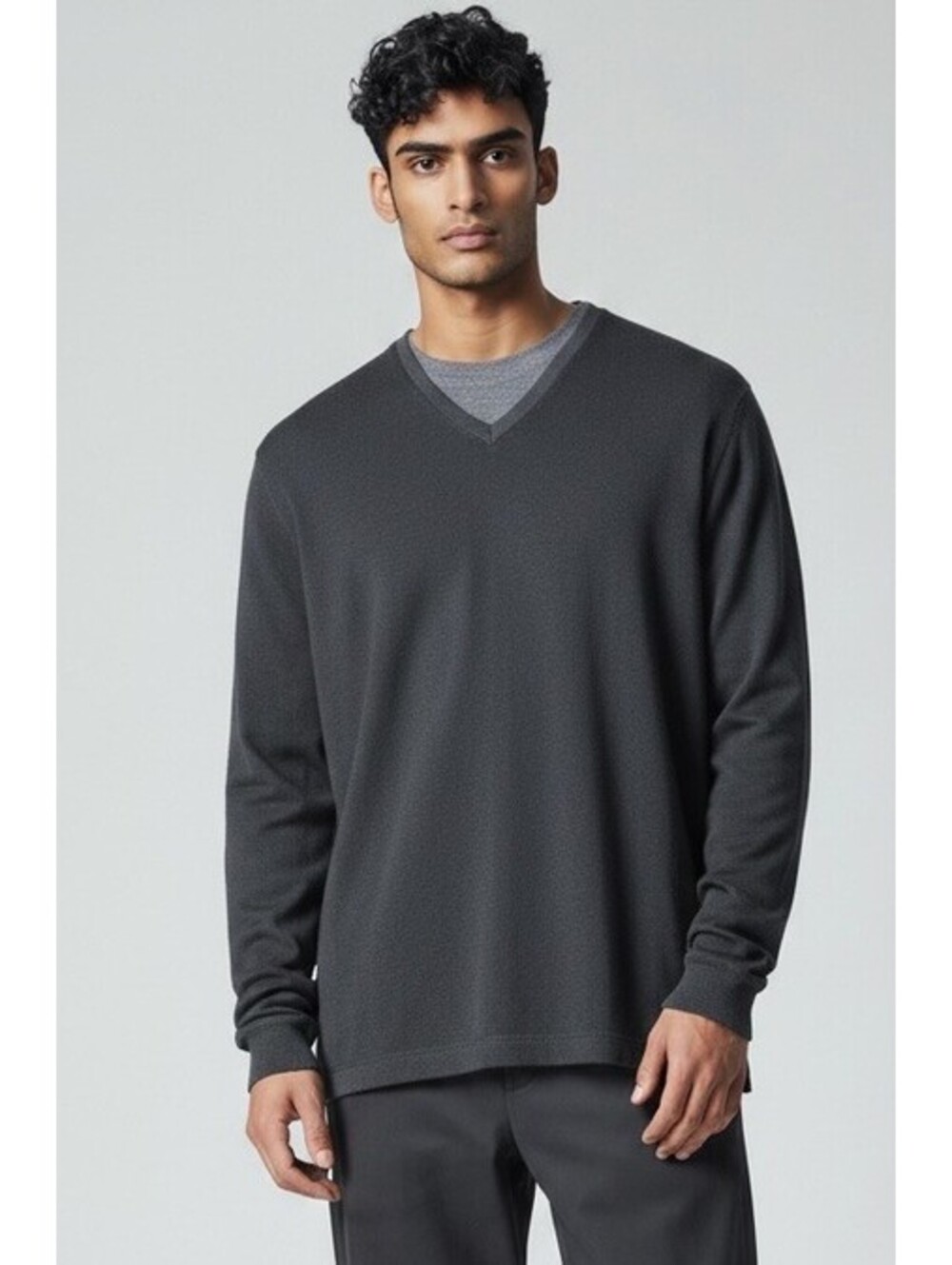 Linea Uomo Size L NWT Black Long Sleeve 100% Cotton Knit Shirt Preppy Casual